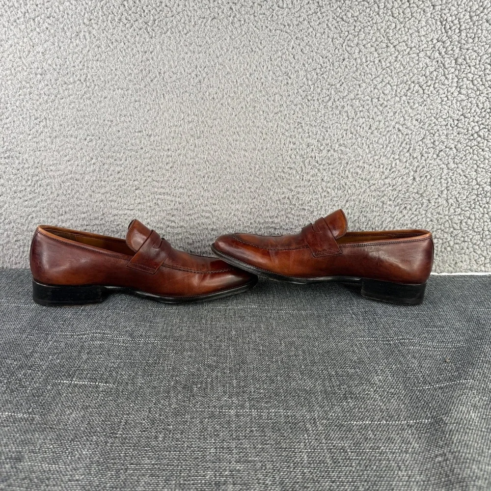 Magnanni Penny Loafers Mens 9.5M Cognac Brown Leather Slip On Dress Shoes Spain